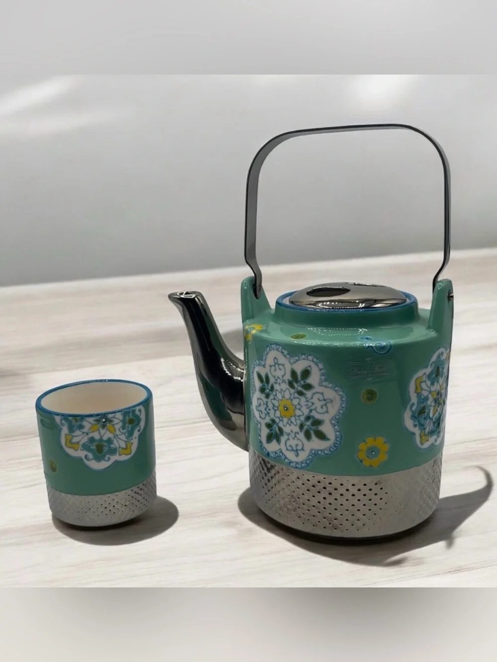 ROYAL GREEN FLORAL TEAPOT & CUP SET